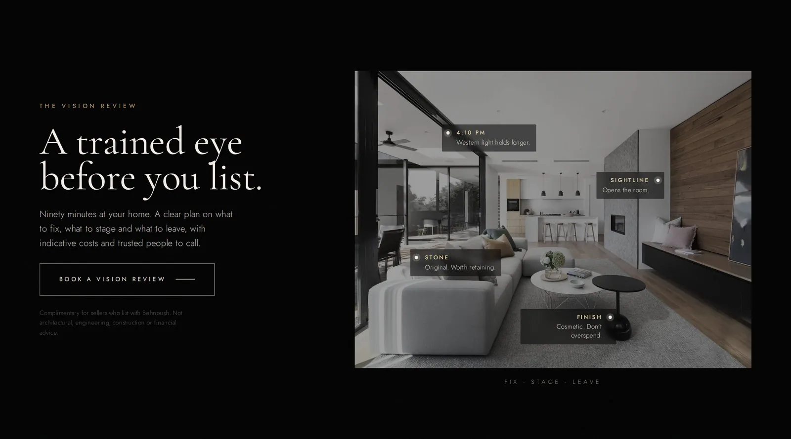 The Vision Review section of behnoushmalek.com: A trained eye before you list